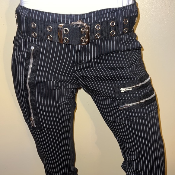 Classic Royal Bones black and white unisex pinstripe pants with zippers - Picture 2 of 9